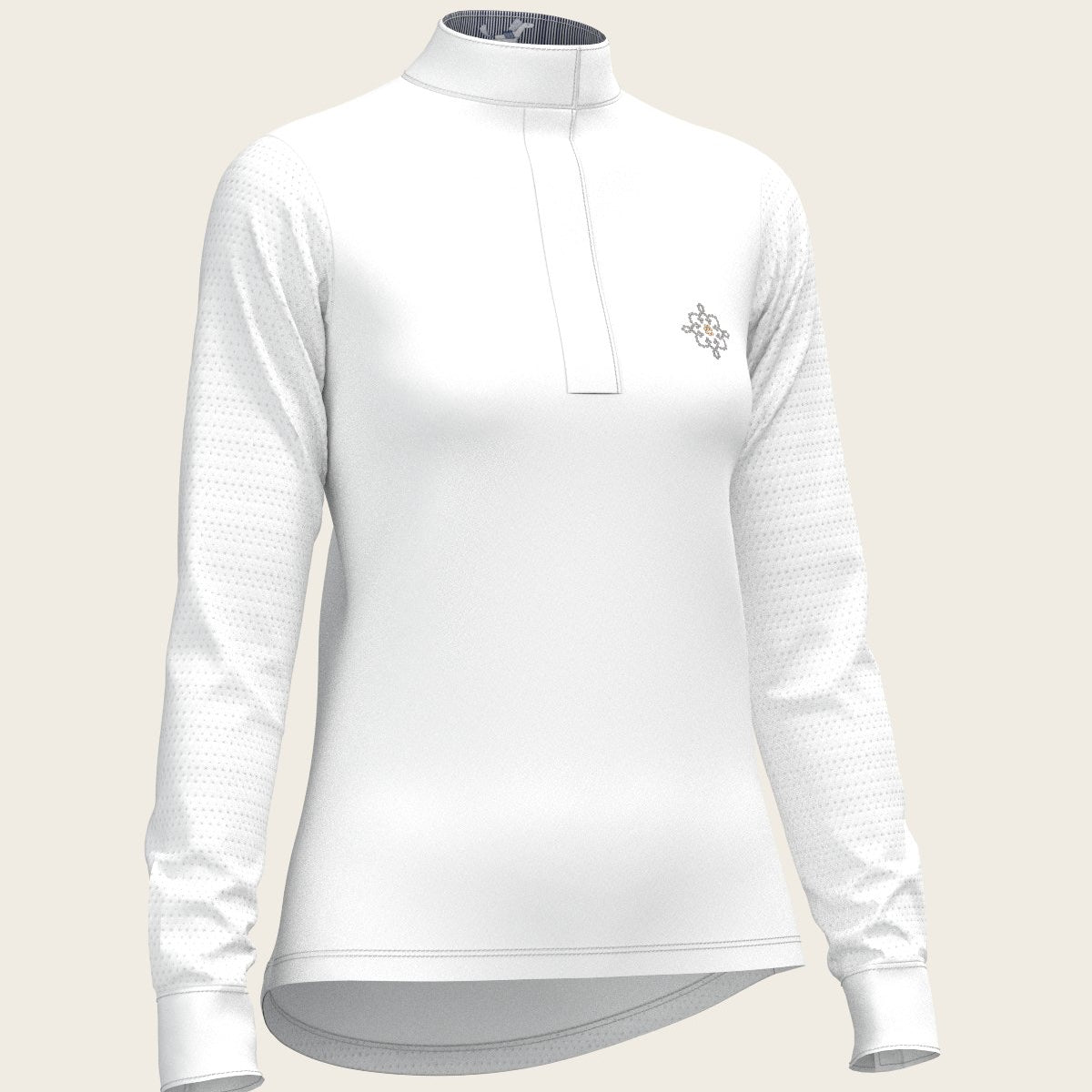  White with Navy Stripes Inner Details Long Sleeve Show Shirt - Espoir Equestrian - Equiluxe Tack