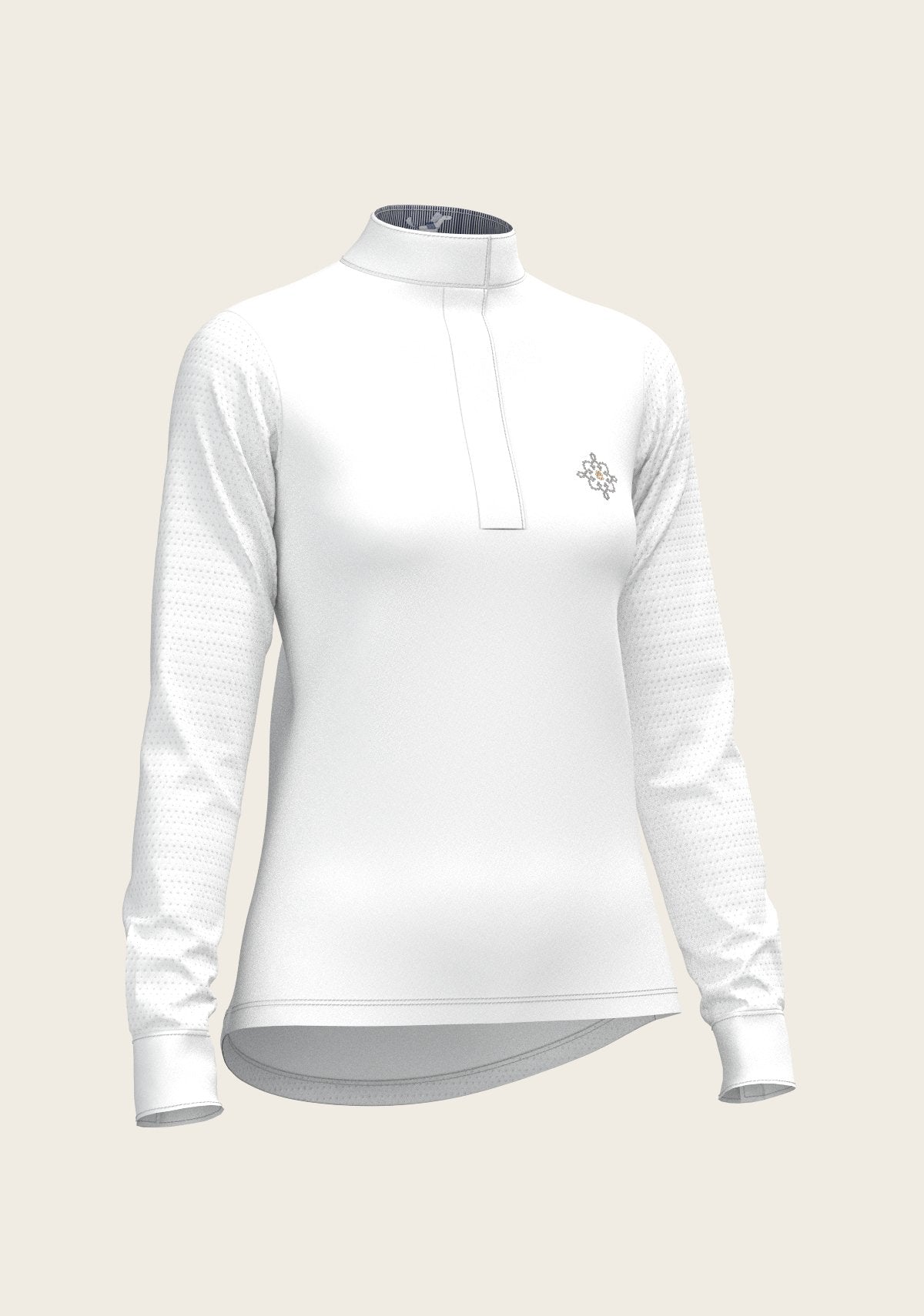  White with Navy Stripes Inner Details Long Sleeve Show Shirt - Espoir Equestrian - Equiluxe Tack