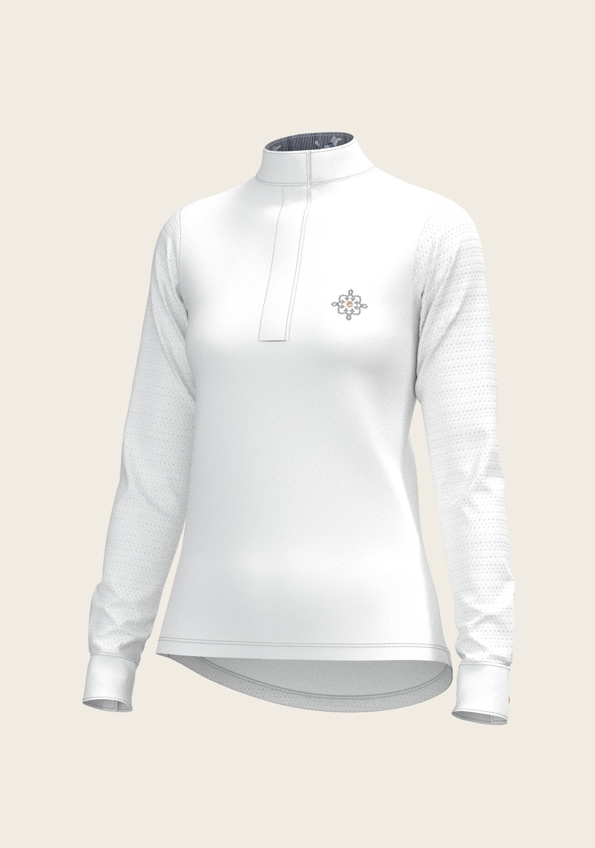  White with Navy Stripes Inner Details Long Sleeve Show Shirt - Espoir Equestrian - Equiluxe Tack