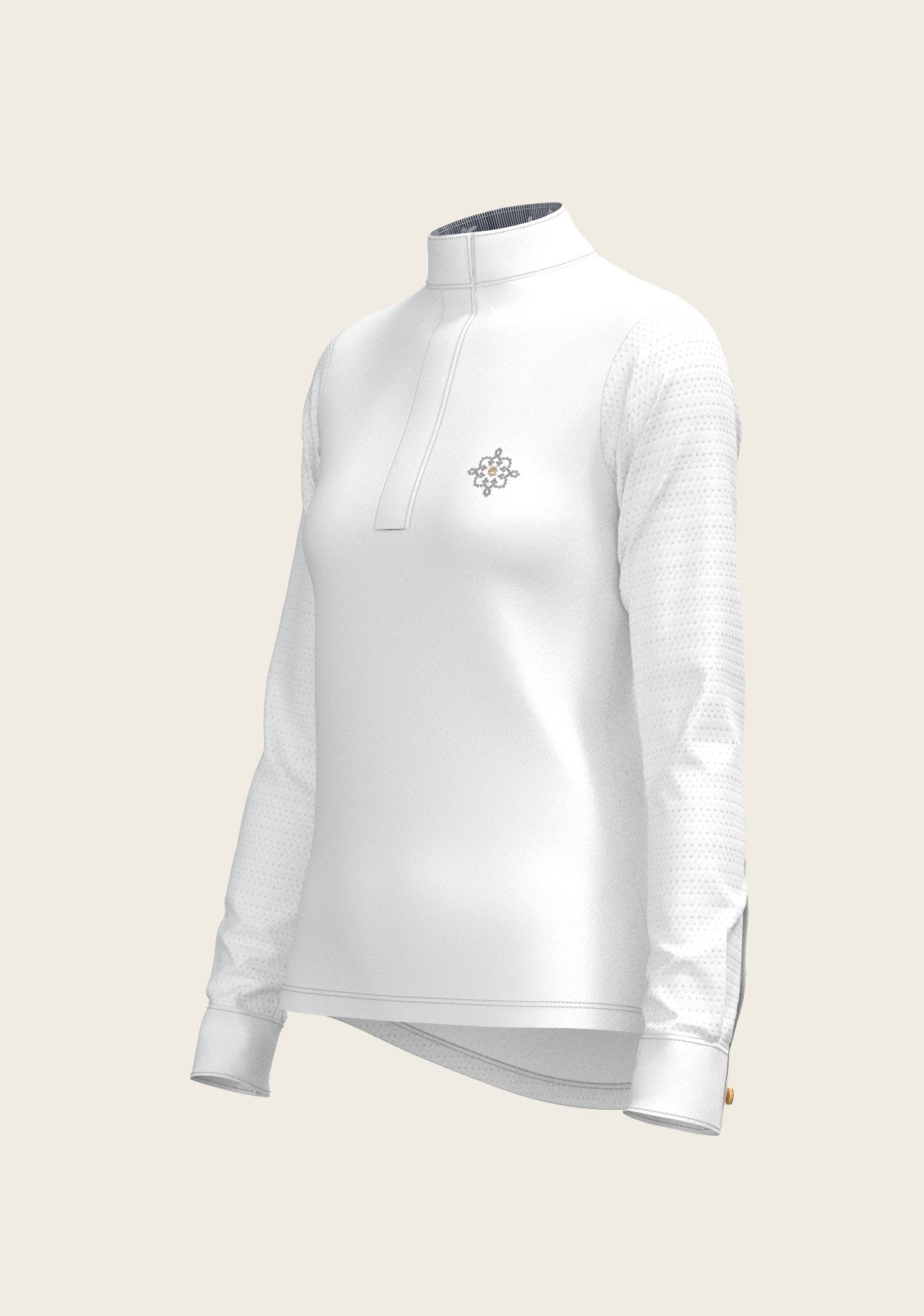  White with Navy Stripes Inner Details Long Sleeve Show Shirt - Espoir Equestrian - Equiluxe Tack