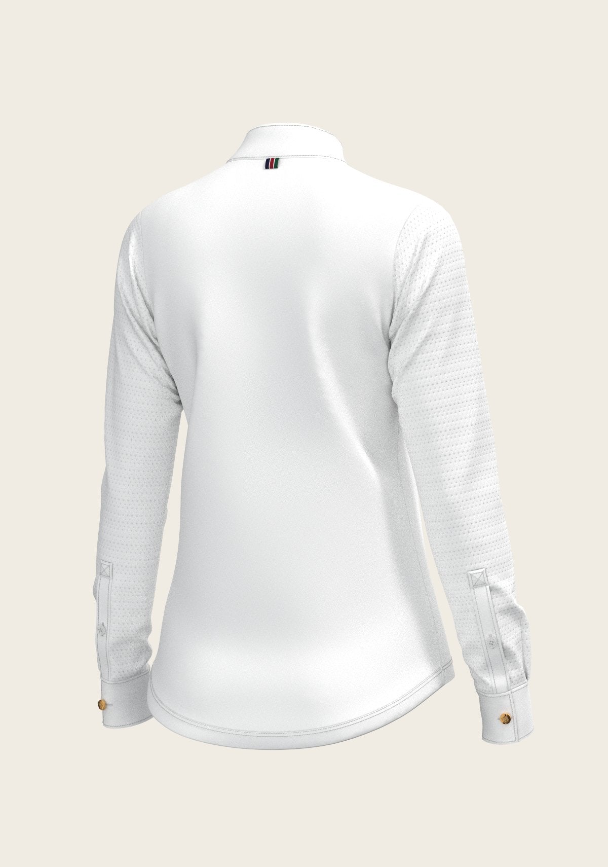  White with Rosettes in Lime Green Inner Details Long Sleeve Show Shirt - Espoir Equestrian - Equiluxe Tack