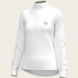  White with Rosettes in Lime Green Inner Details Long Sleeve Show Shirt - Espoir Equestrian - Equiluxe Tack