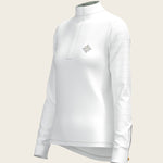  White with Rosettes in Lime Green Inner Details Long Sleeve Show Shirt - Espoir Equestrian - Equiluxe Tack