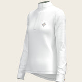  White with Rosettes in Lime Green Inner Details Long Sleeve Show Shirt - Espoir Equestrian - Equiluxe Tack