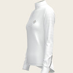  White with Rosettes in Lime Green Inner Details Long Sleeve Show Shirt - Espoir Equestrian - Equiluxe Tack