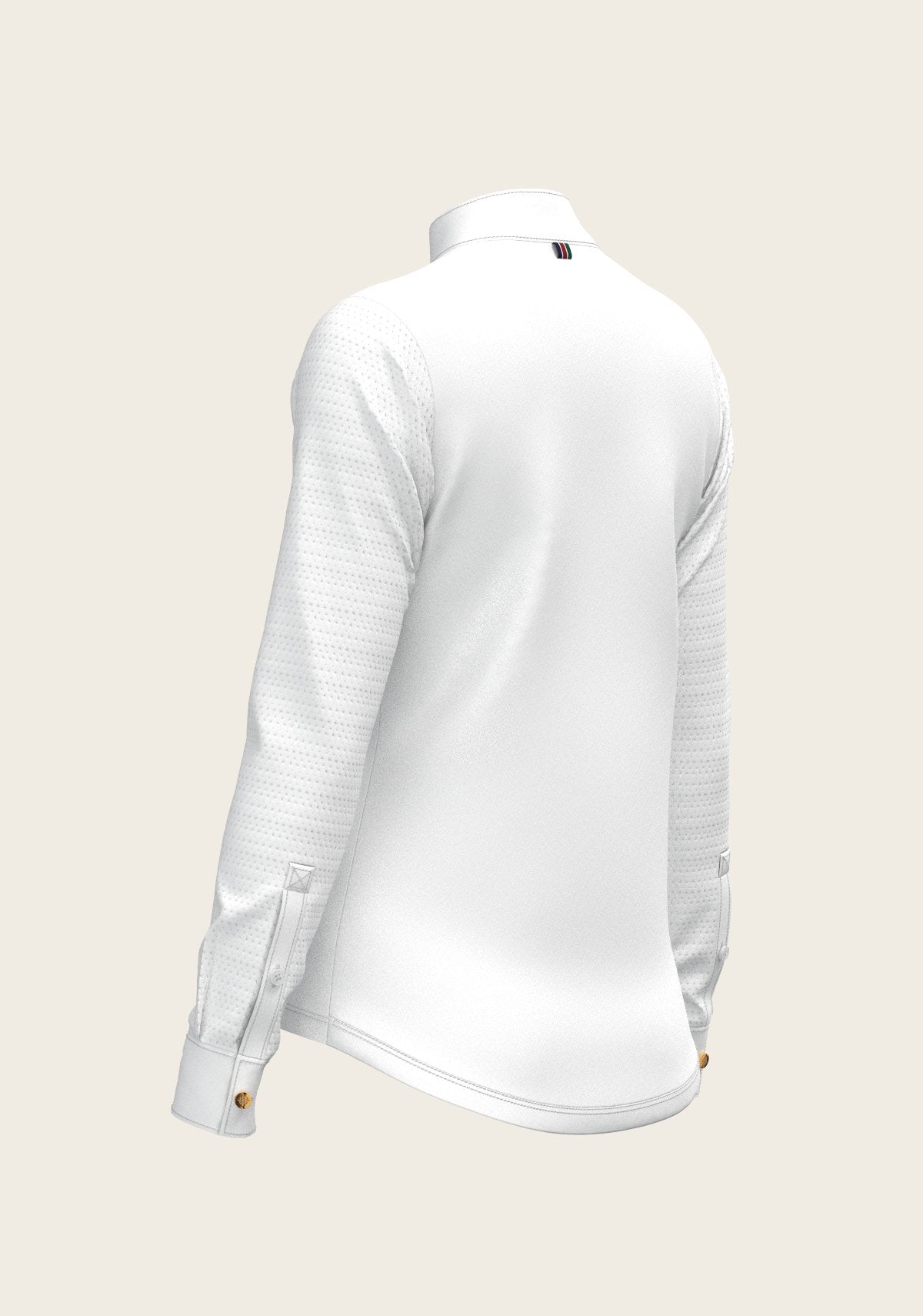  White with Rosettes in Lime Green Inner Details Long Sleeve Show Shirt - Espoir Equestrian - Equiluxe Tack