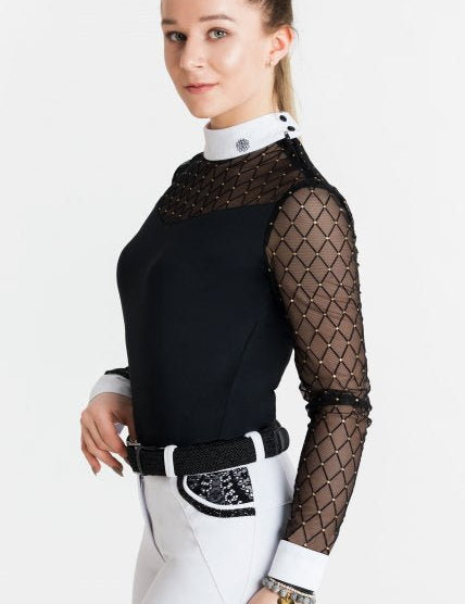 Women's Equestian Show Shirt Black CASHMIR Design By Dalia - Equiluxe Tack - Equiluxe Tack