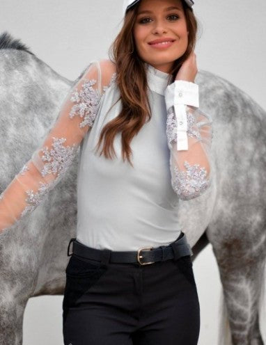 Women's Equestrian Shirt Grey GRACE Design By Dalia - Equiluxe Tack - Equiluxe Tack