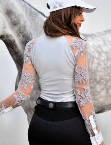 Women's Equestrian Shirt Grey GRACE Design By Dalia - Equiluxe Tack - Equiluxe Tack