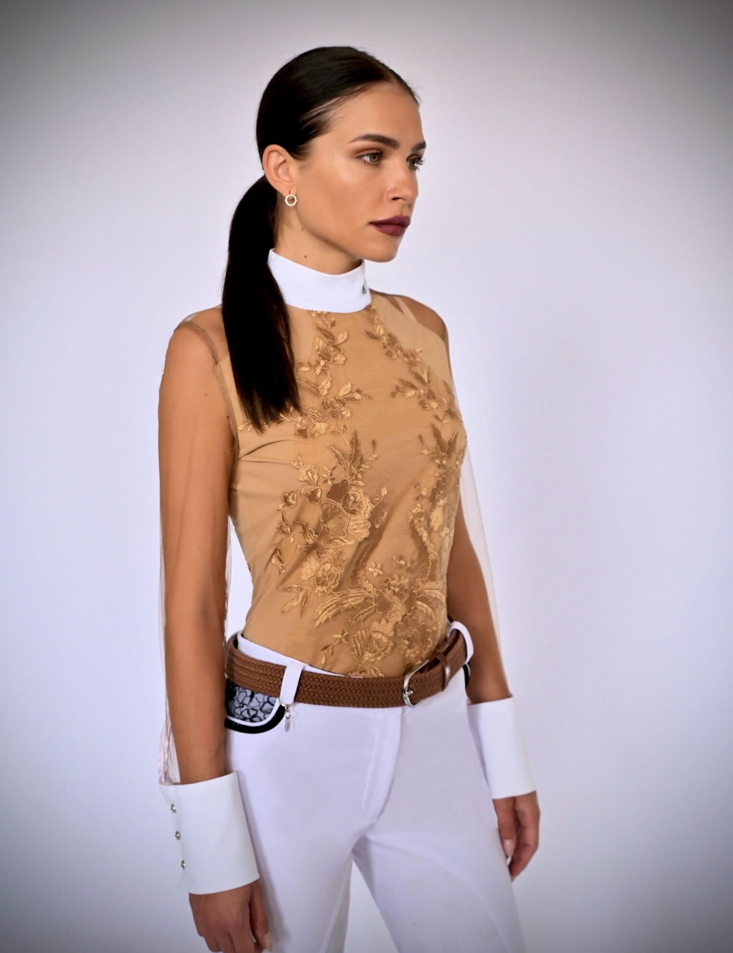 Women's Equestrian Show Shirt Beige DIANA Design By Dalia - Equiluxe Tack - Equiluxe Tack