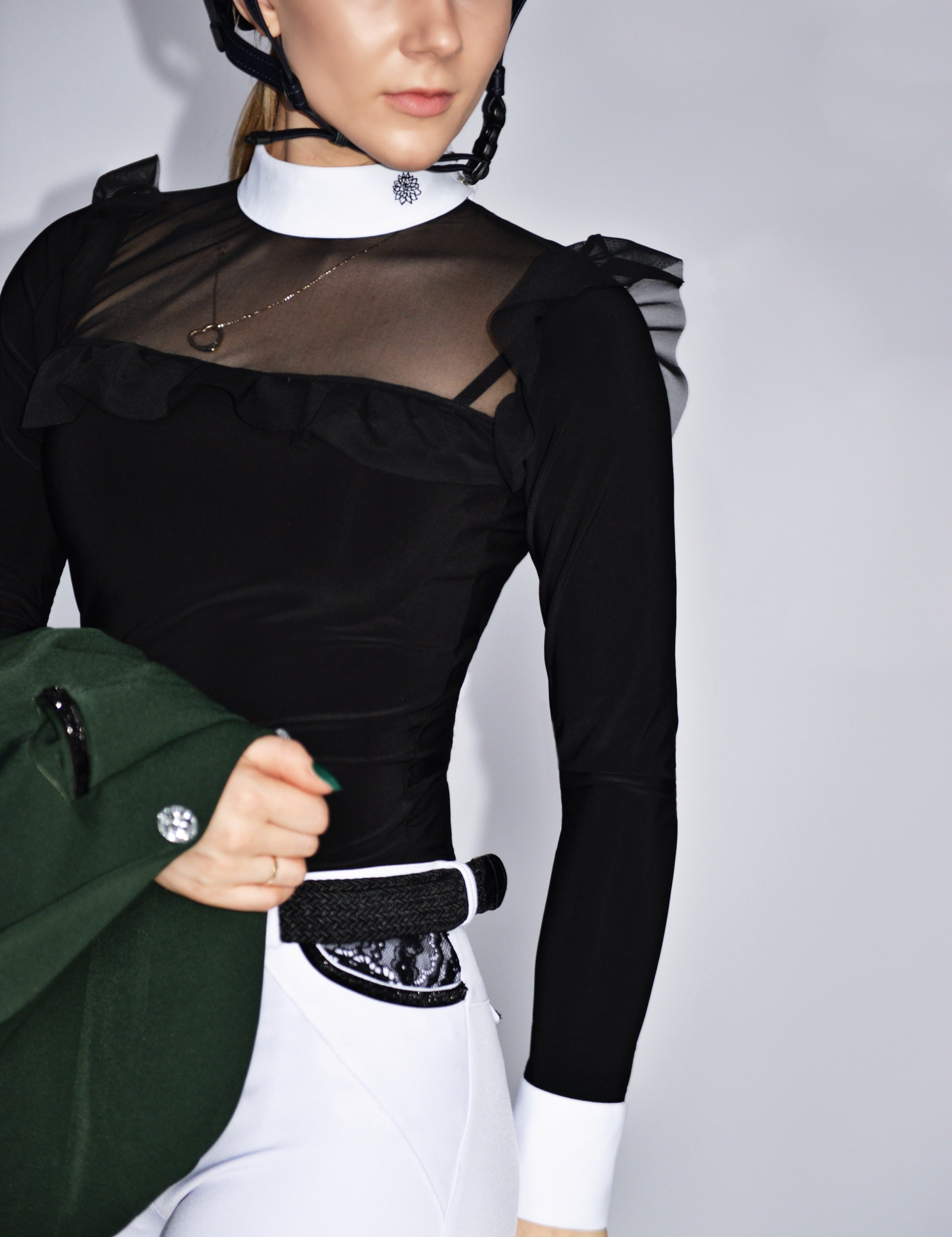 Women's Equestrian Show Shirt Black ANASTASIA Design By Dalia - Equiluxe Tack - Equiluxe Tack