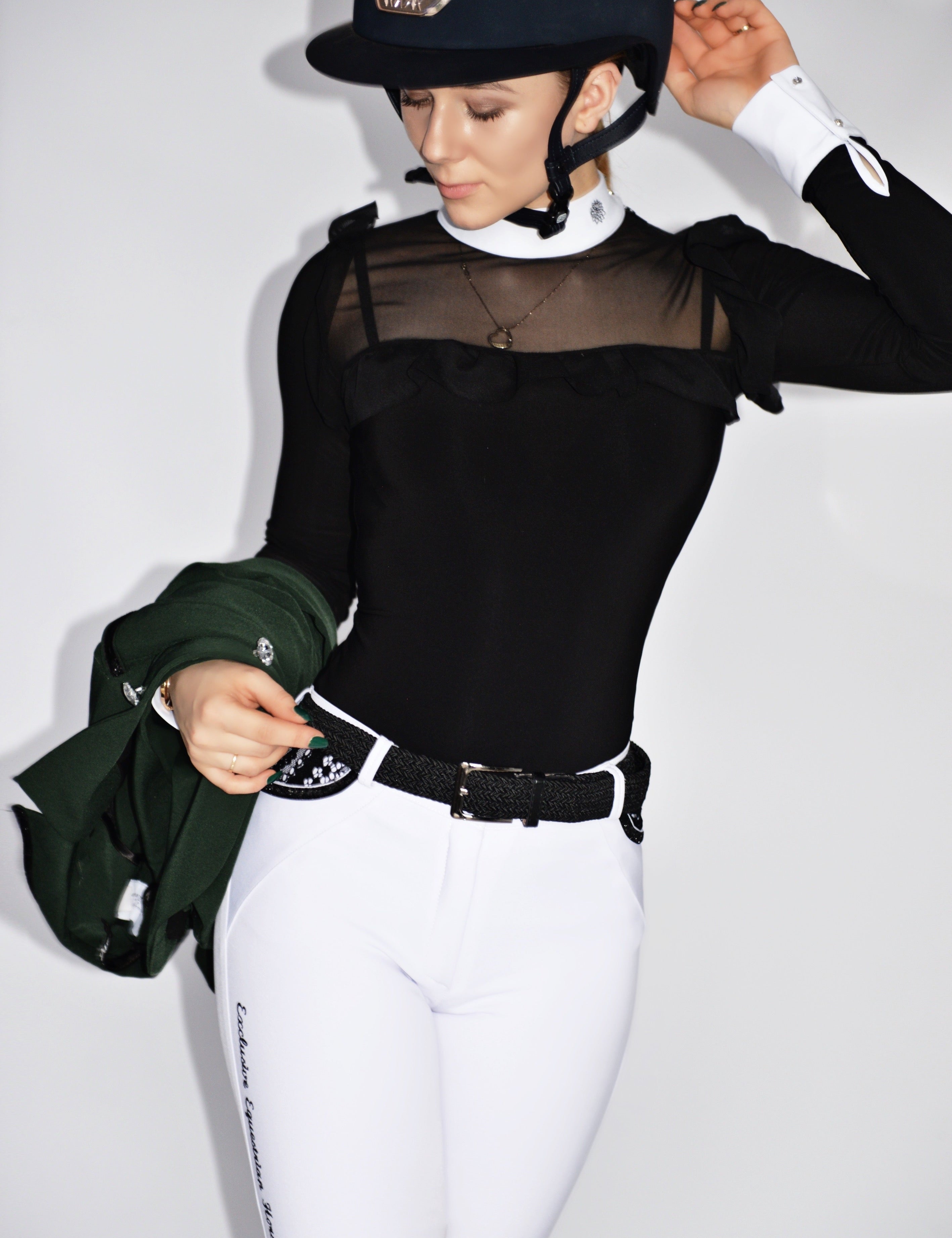 Women's Equestrian Show Shirt Black ANASTASIA Design By Dalia - Equiluxe Tack - Equiluxe Tack