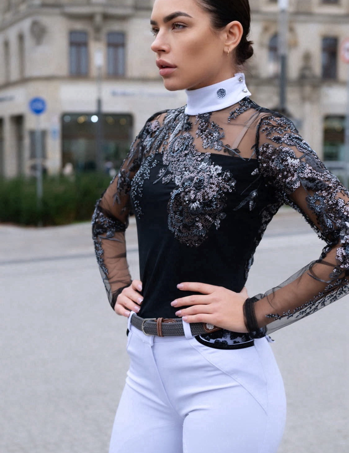 Women's Equestrian Show Shirt BLACK DIAMOND Limited Edition Design By Dalia - Equiluxe Tack - Equiluxe Tack