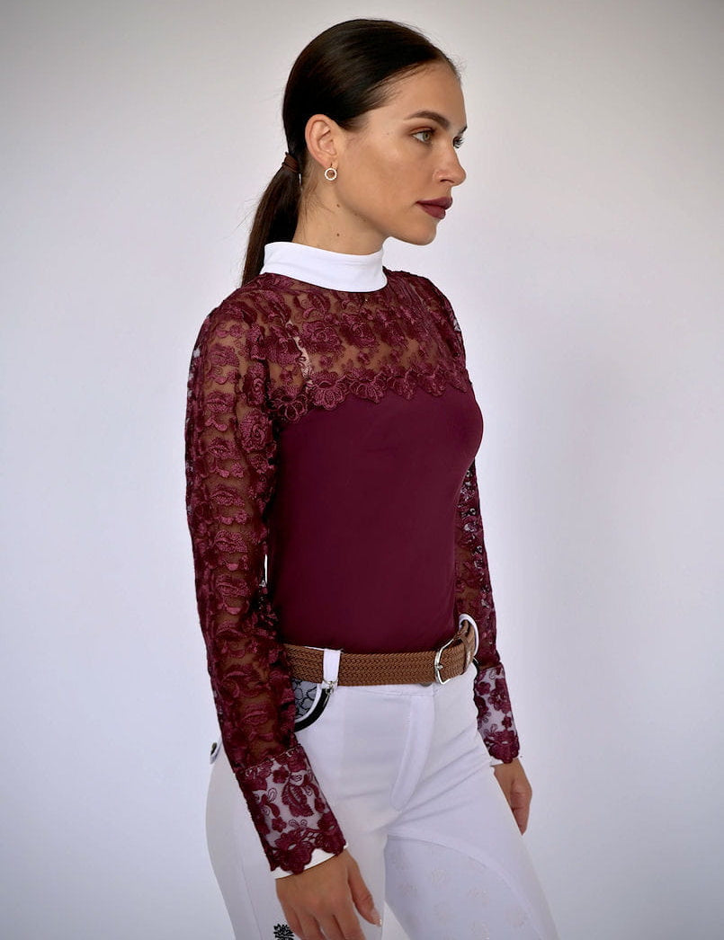 Women's Equestrian Show Shirt Burgundy CHARLIZE Design By Dalia - Equiluxe Tack - Equiluxe Tack