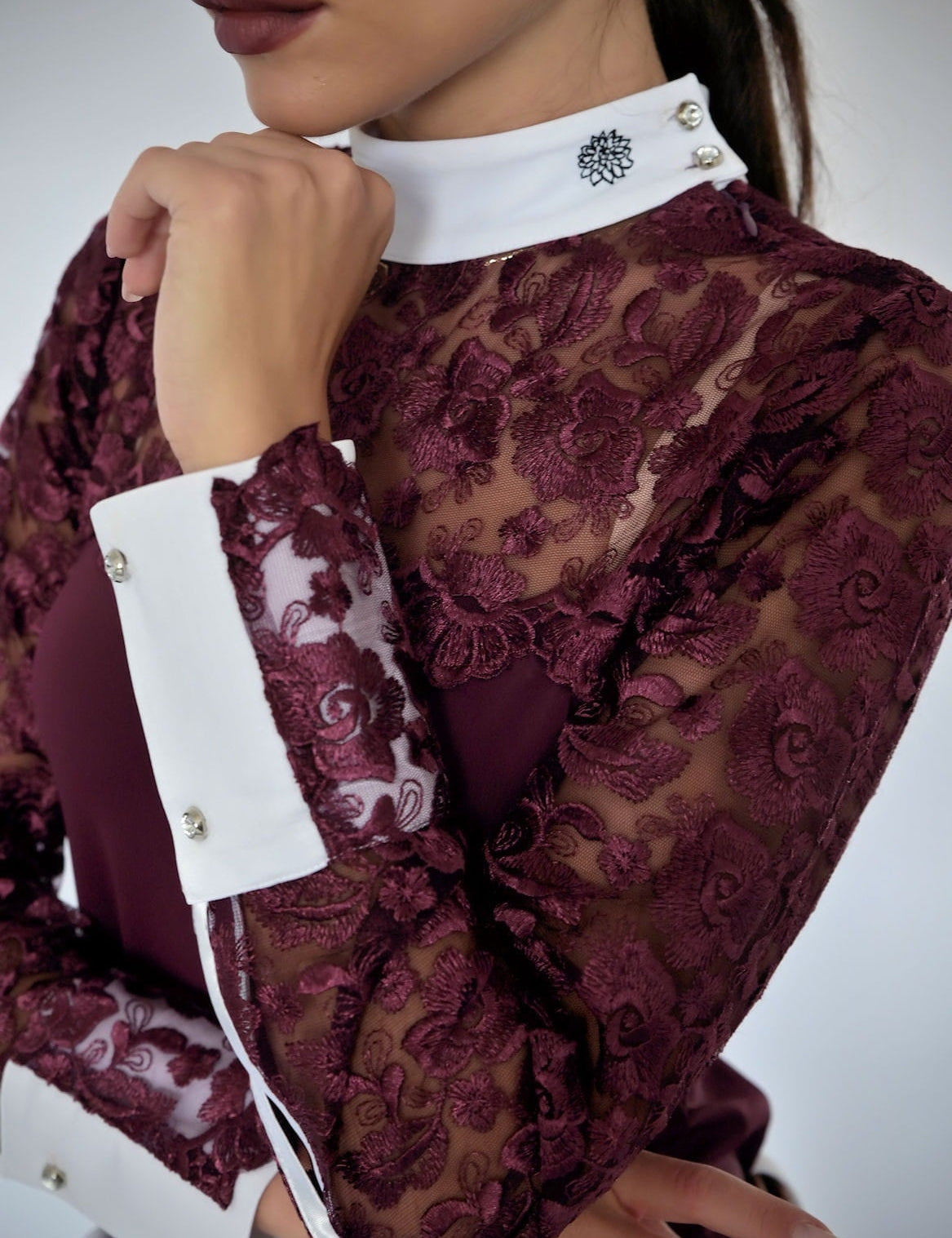 Women's Equestrian Show Shirt Burgundy CHARLIZE Design By Dalia - Equiluxe Tack - Equiluxe Tack