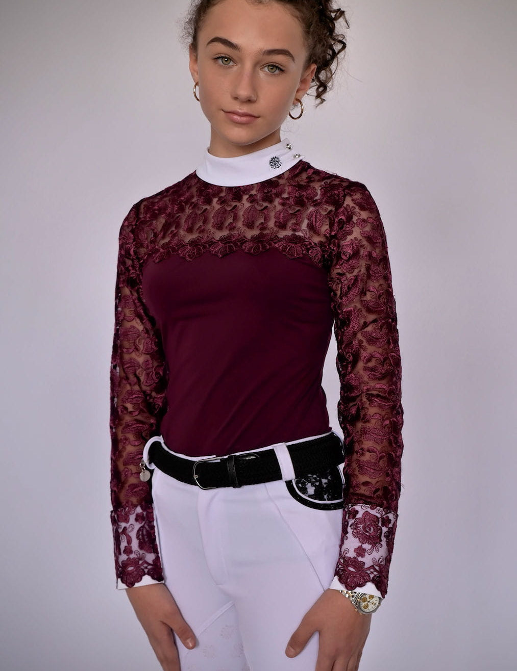 Women's Equestrian Show Shirt Burgundy CHARLIZE Design By Dalia - Equiluxe Tack - Equiluxe Tack