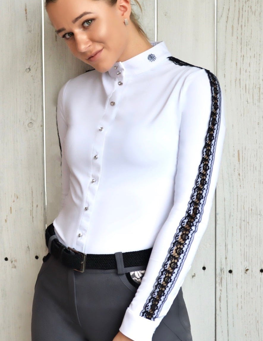 Women's Equestrian Show Shirt B&W CLAIRE Design By Dalia - Equiluxe Tack - Equiluxe Tack