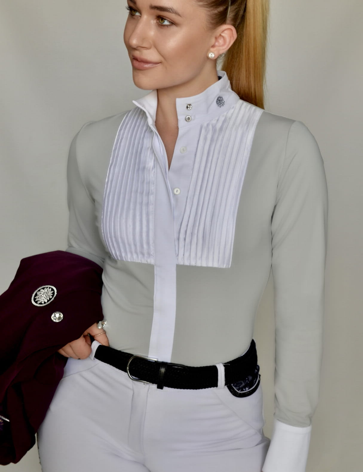 Women's Equestrian Show Shirt Grey CHARLOTTE Design By Dalia - Equiluxe Tack - Equiluxe Tack