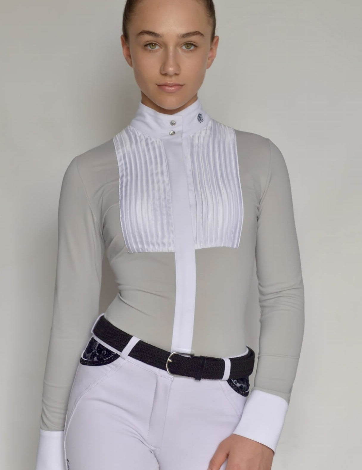 Women's Equestrian Show Shirt Grey CHARLOTTE Design By Dalia - Equiluxe Tack - Equiluxe Tack