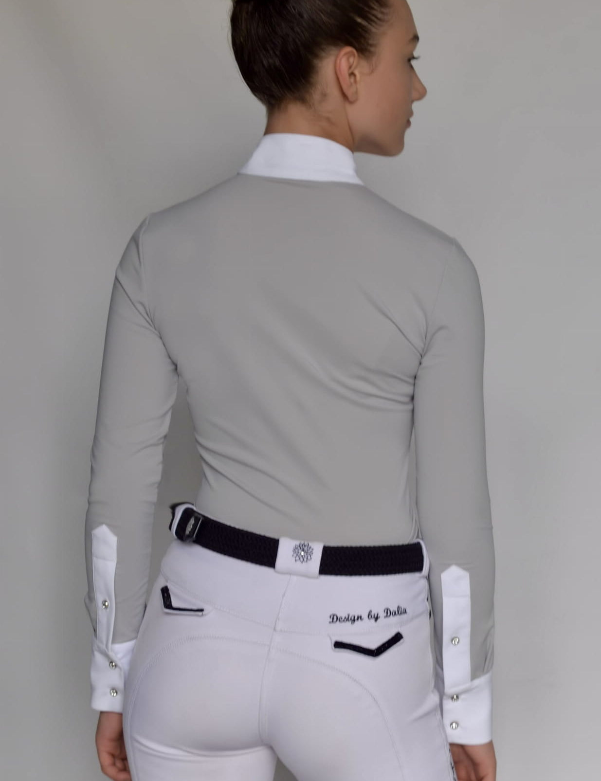 Women's Equestrian Show Shirt Grey CHARLOTTE Design By Dalia - Equiluxe Tack - Equiluxe Tack