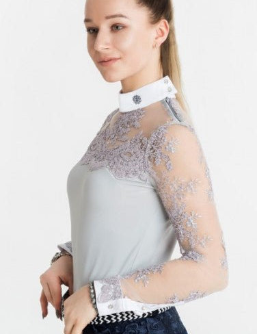 Women's Equestrian Show Shirt Grey DAISY Design By Dalia - Equiluxe Tack - Equiluxe Tack