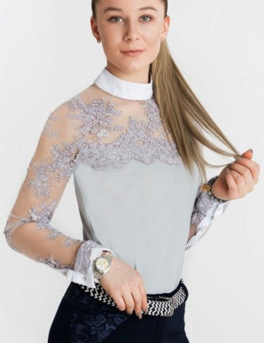 Women's Equestrian Show Shirt Grey DAISY Design By Dalia - Equiluxe Tack - Equiluxe Tack