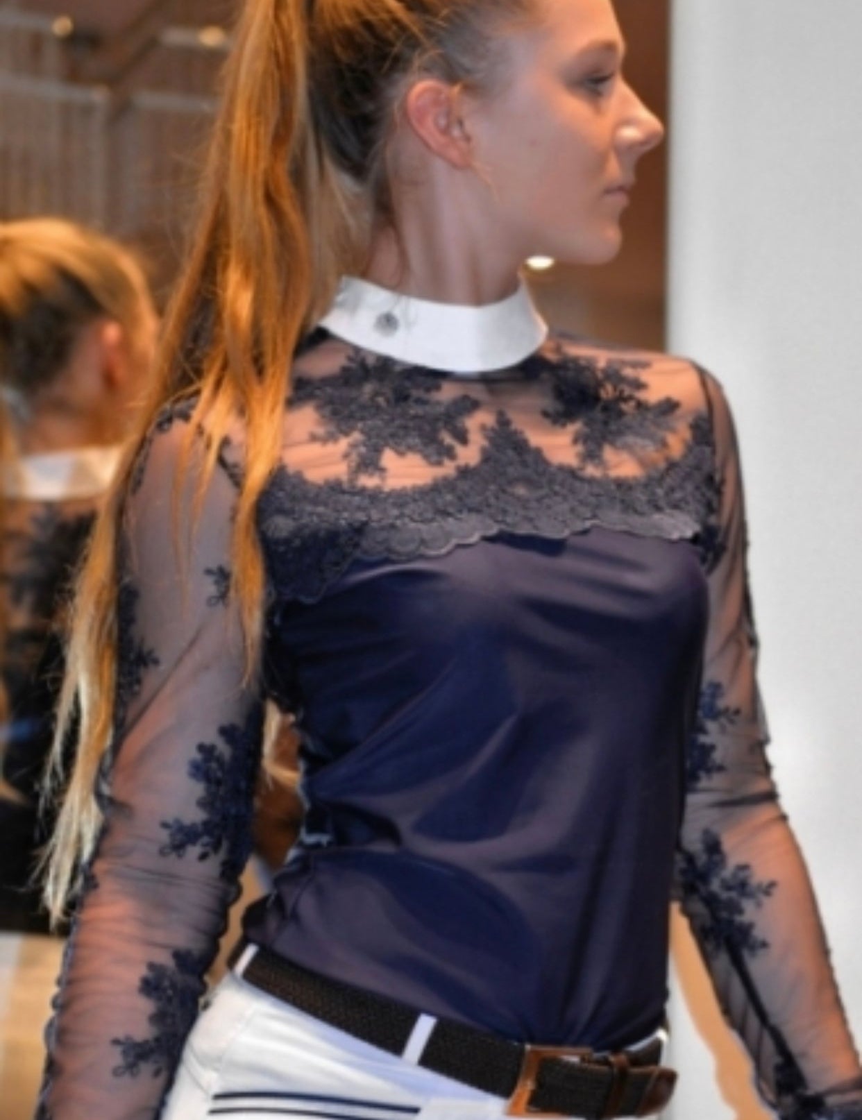 Women's Equestrian Show Shirt Navy Blue DAISY Design By Dalia - Equiluxe Tack - Equiluxe Tack
