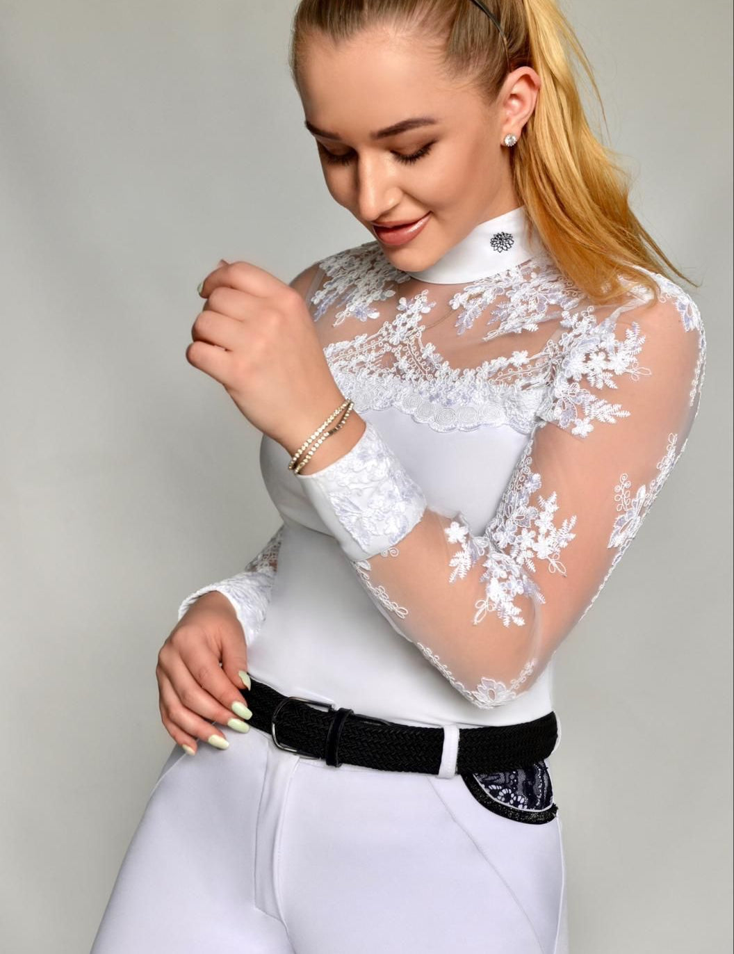 Women's Equestrian Show Shirt White DAISY Design By Dalia - Equiluxe Tack - Equiluxe Tack