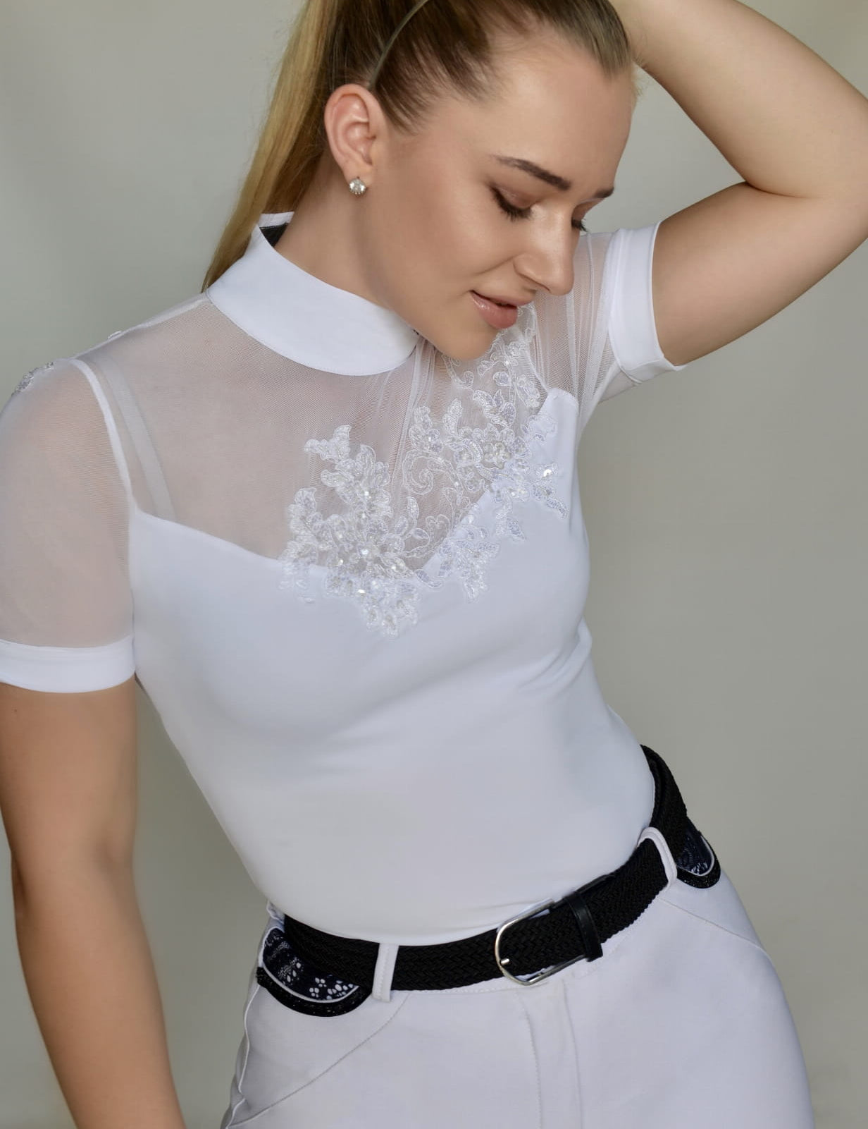 Women's Equestrian Show Shirt White KIMBERLY Design By Dalia - Equiluxe Tack - Equiluxe Tack
