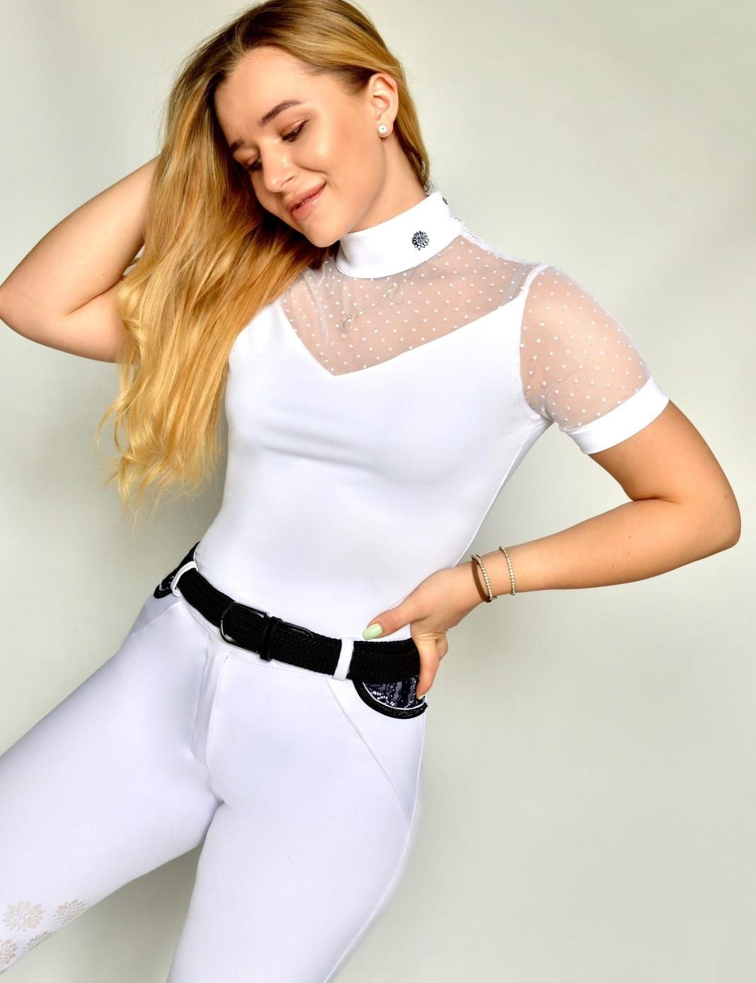 Women's Equestrian Show Shirt White LEXI Design By Dalia - Equiluxe Tack - Equiluxe Tack