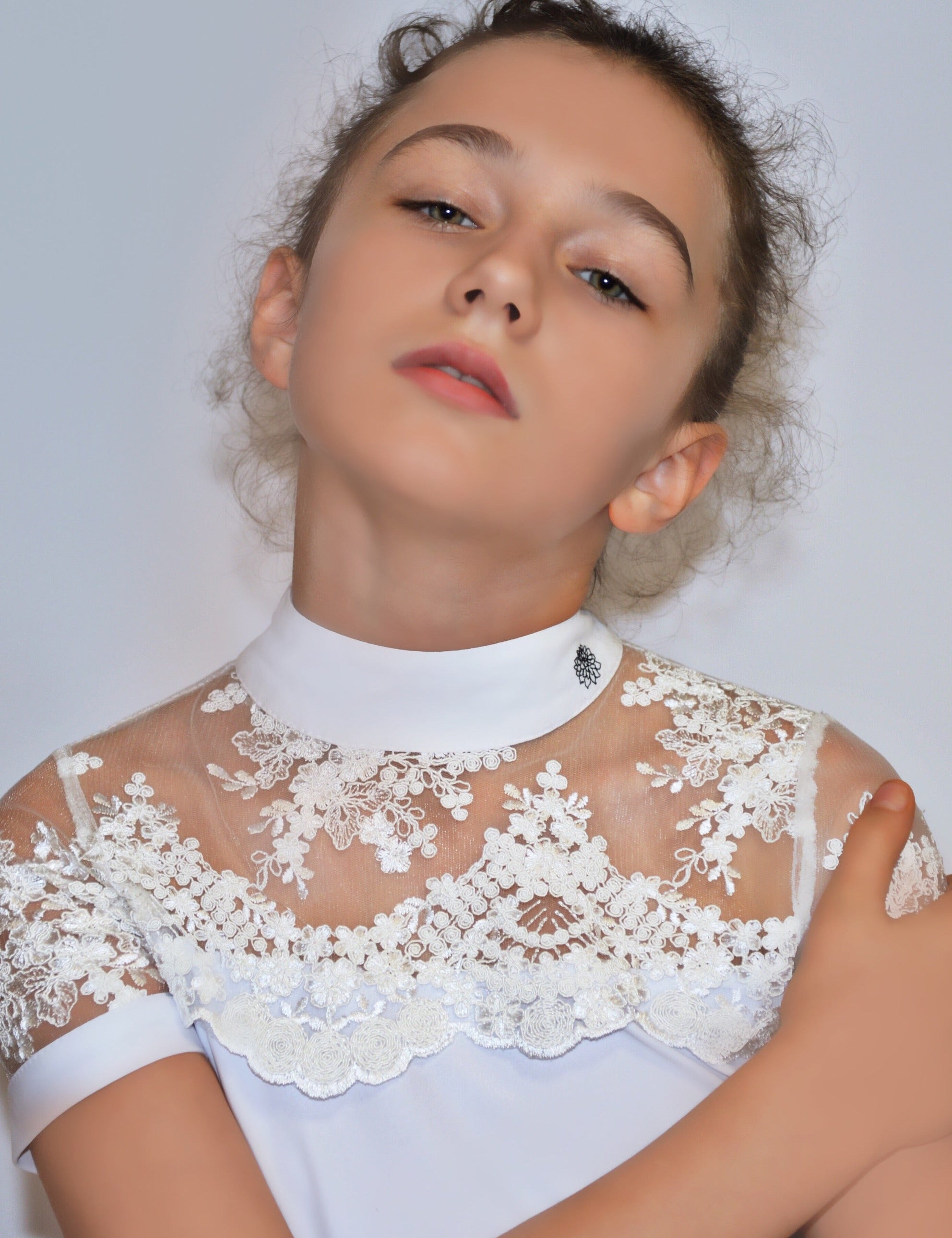 Women's Equestrian Show Shirt White LUCY KIDS Design By Dalia - Equiluxe Tack - Equiluxe Tack