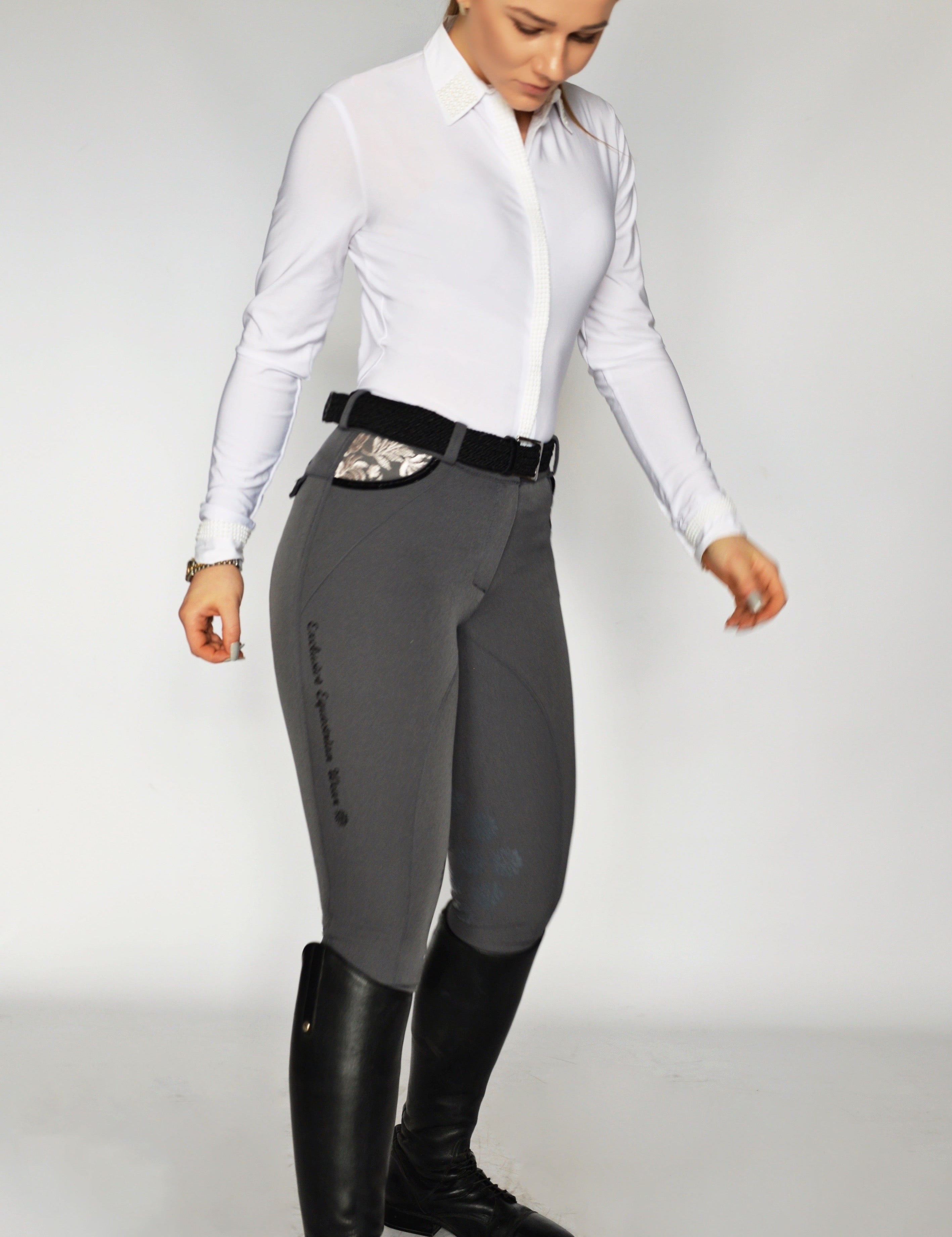 Women's Equestrian Show Shirt White RAILEY Design By Dalia - Equiluxe Tack - Equiluxe Tack