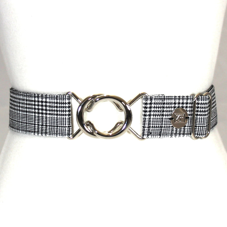 Black plaid belt with 1.5" silver interlocking buckle by KF Clothing