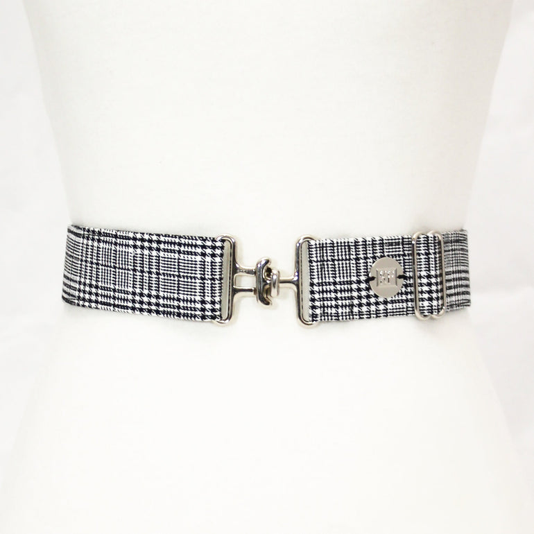 Black plaid belt with 1.5" silver surcingle buckle by KF Clothing