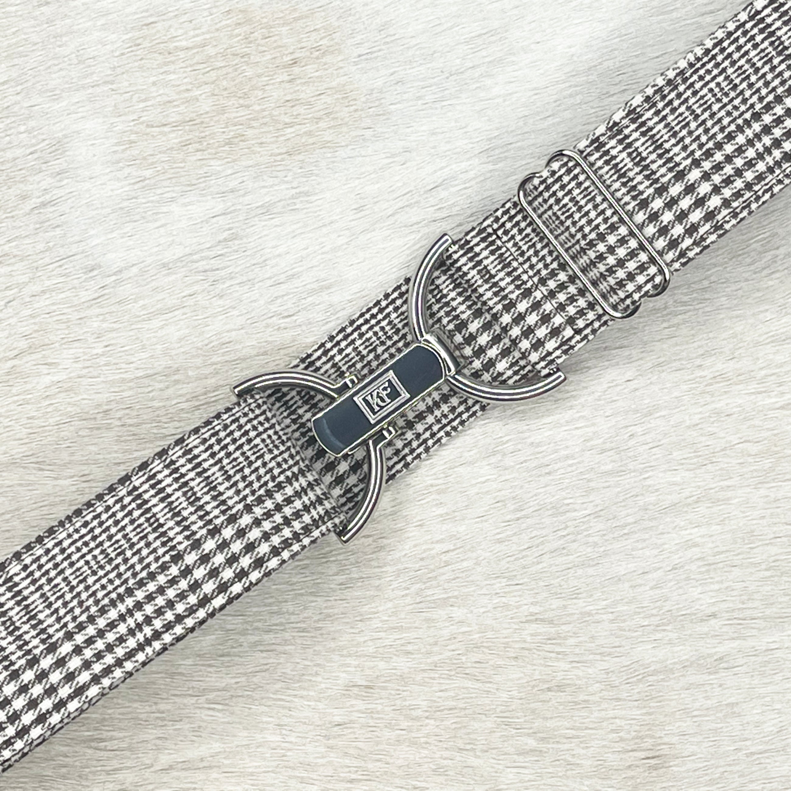 Brown plaid belt with 1.5" silver clip buckle by KF Clothing