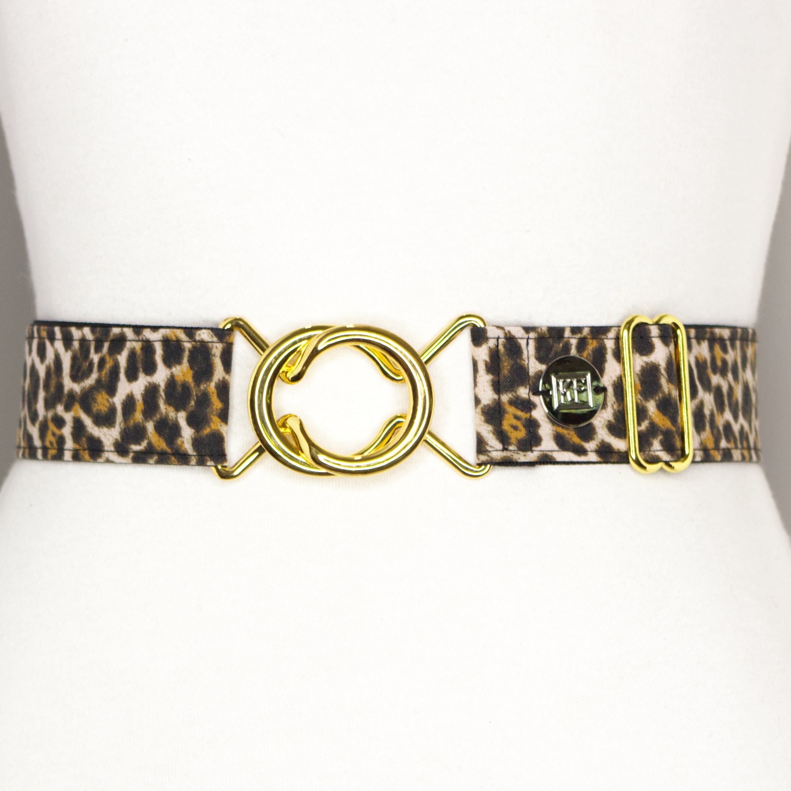 Cheetah belt with 1.5" bright gold interlocking clasp by KF Clothing