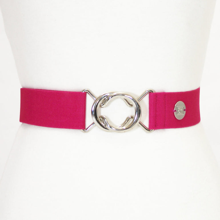 Fuchsia elastic belt with 1.5" silver interlocking buckle by KF Clothing