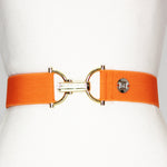 Orange elastic belt with 1.5" gold clip buckle by KF Clothing