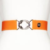 Orange elastic belt with 1.5" silver interlocking buckle by KF Clothing