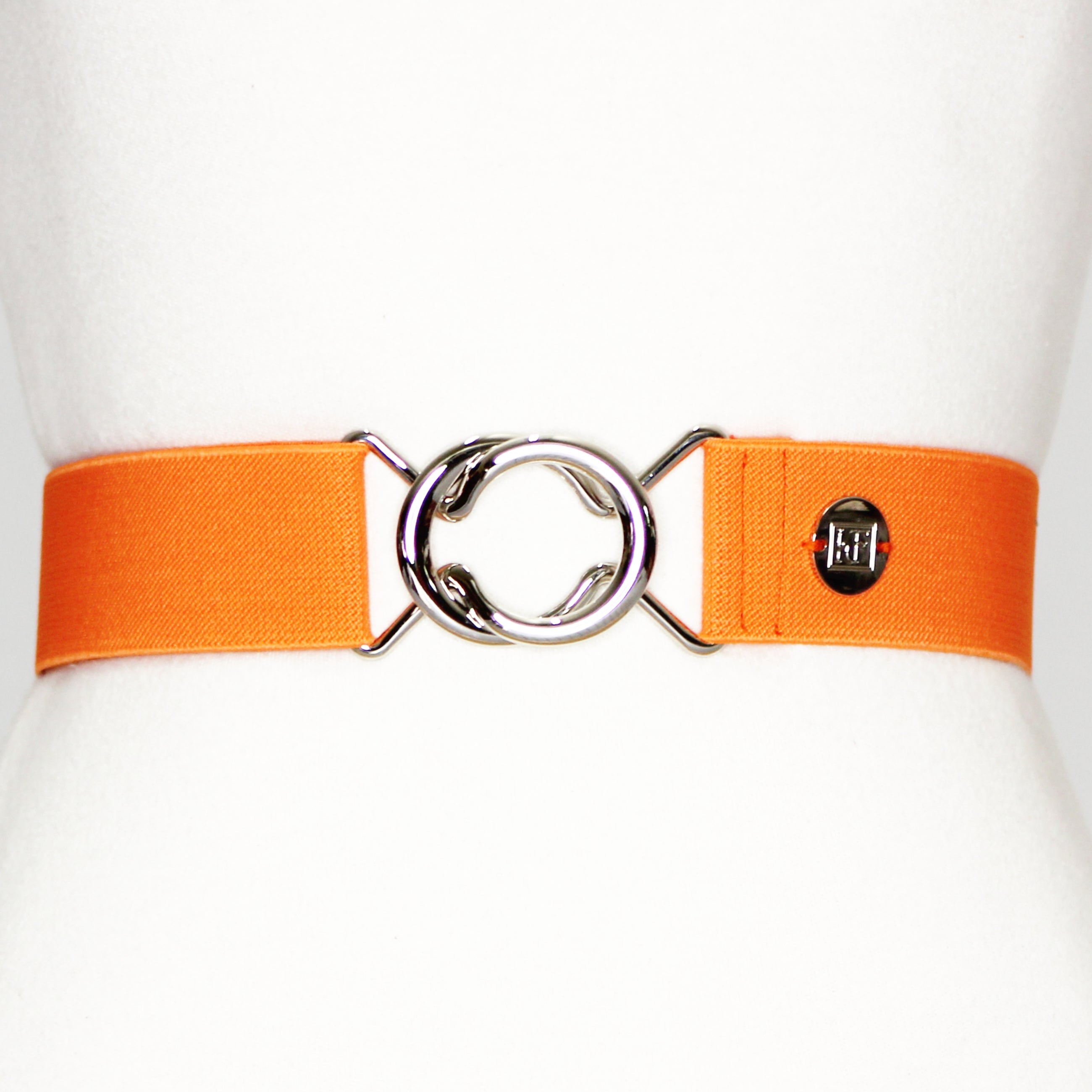 Orange elastic belt with 1.5" silver interlocking buckle by KF Clothing