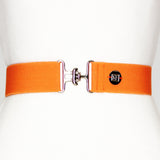 Orange elastic belt with 1.5" silver surcingle buckle by KF Clothing