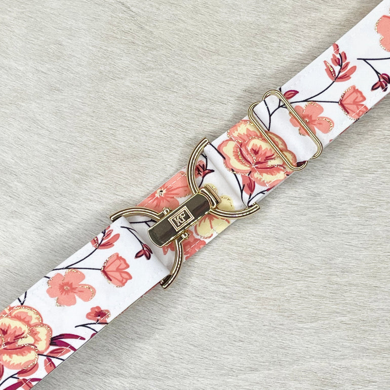 Pink rose belt with 1.5" gold clip buckle by KF Clothing