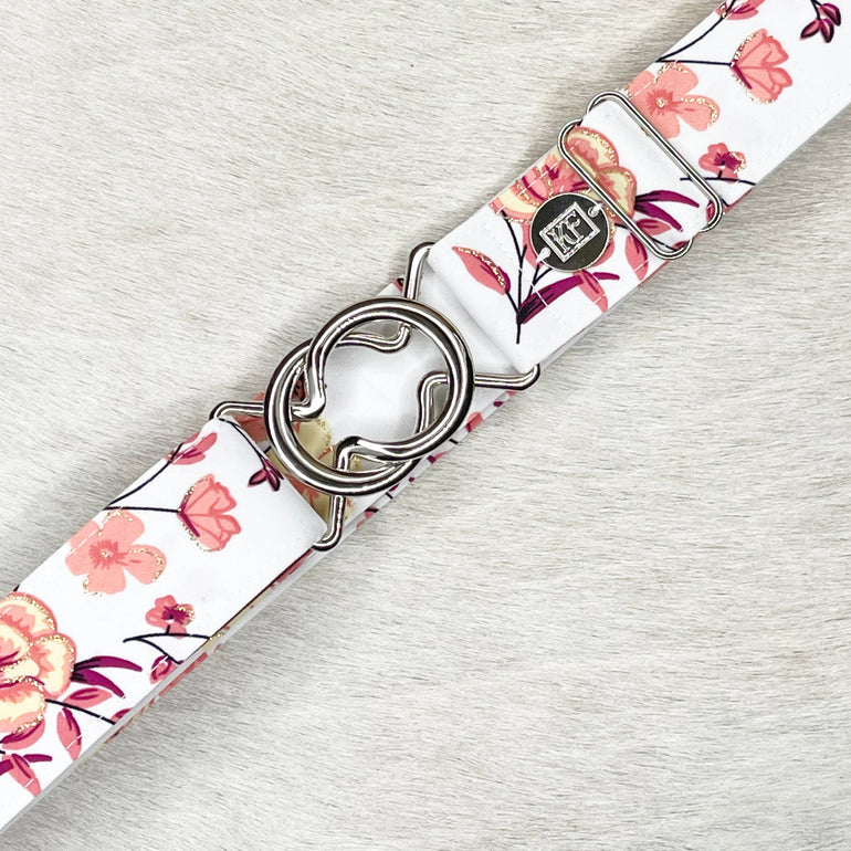 Pink rose belt with 1.5" silver interlocking buckle by KF Clothing
