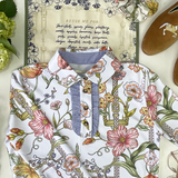 Rönner Prairi Polo-Shirt Long Sleeve | Botany Print Blanc | Hig-tech