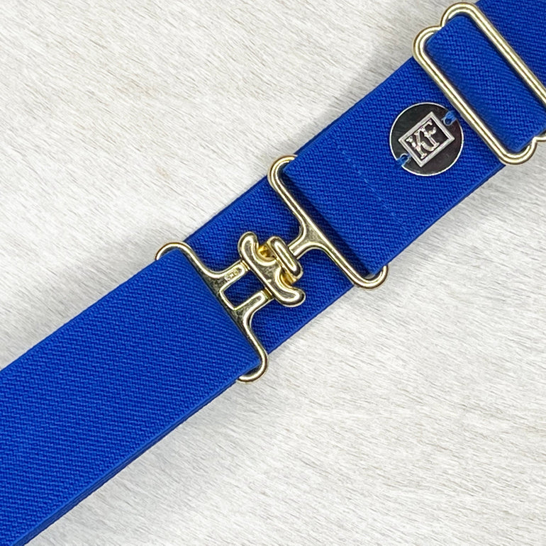 Royal Blue elastic belt with 1.5" gold surcingle buckle by KF Clothing