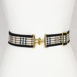 Tan plaid belt with 1.5" gold surcingle buckle by KF Clothing