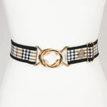 Tan plaid belt with 1.5" gold interlocking buckle by KF Clothing