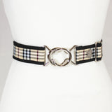 Tan plaid belt with 1.5" silver interlocking buckle by KF Clothing