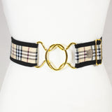 Tan plaid belt with 2" gold interlocking buckle by KF Clothing