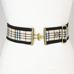 Tan plaid belt with 2" gold surcingle buckle by KF Clothing